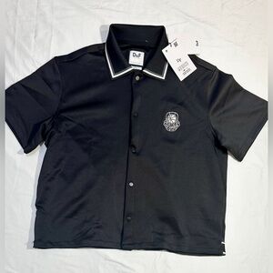 D&F Ricky Singh Black Snap Polo Shirt NWT Los Angeles Crest Relaxed Fit Medium